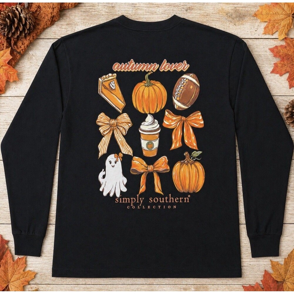 Simply Southern Autumn Lover Long Sleeve Black Graphic Tee Shirt Women Large